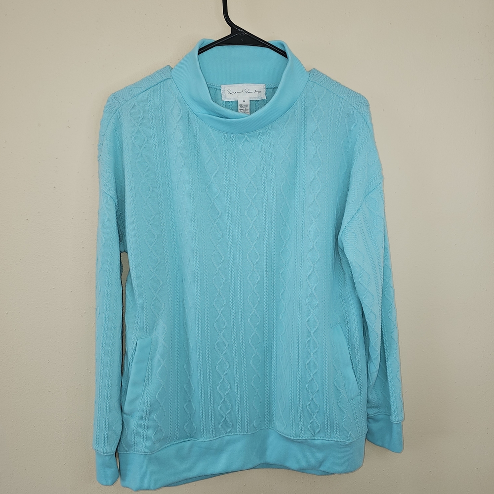 French Laundry Women’s Pullover Size M Turquoise Textured Mock Neck Sweatshirt